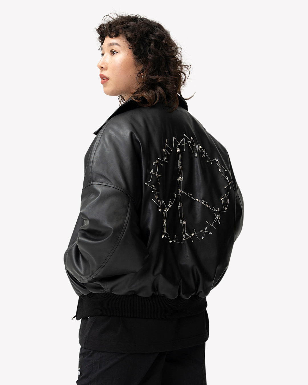 Peace Vegan Leather Bomber Jacket | Customized Culture